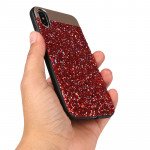 Wholesale iPhone X (Ten) Sparkling Glitter Chrome Fancy Case with Metal Plate (Red)